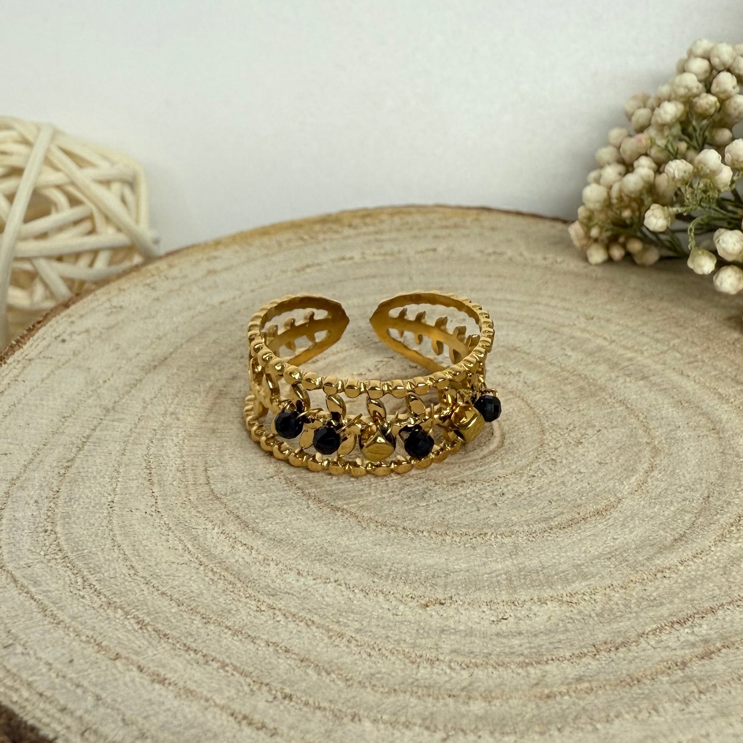 Bague Perles Noires